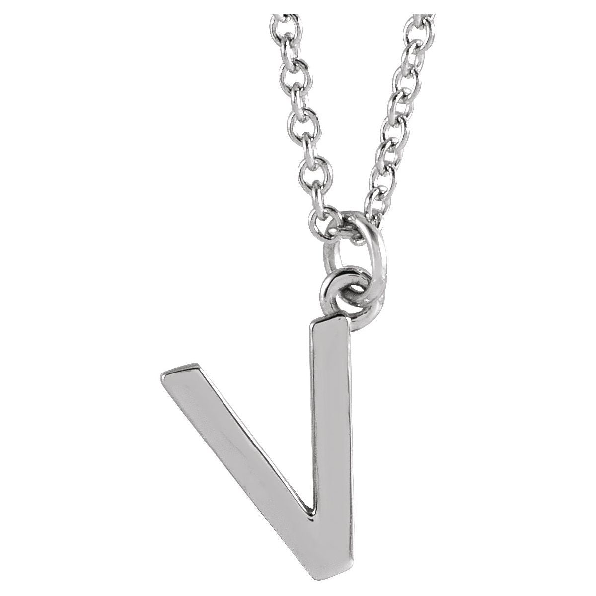 Initial Pendant Necklace — Initial V, 14k White Gold