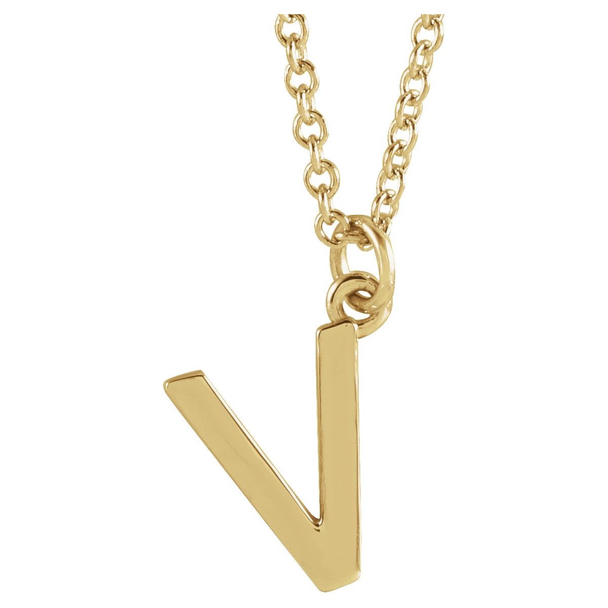 Initial Pendant Necklace — Initial V, 14k Yellow Gold
