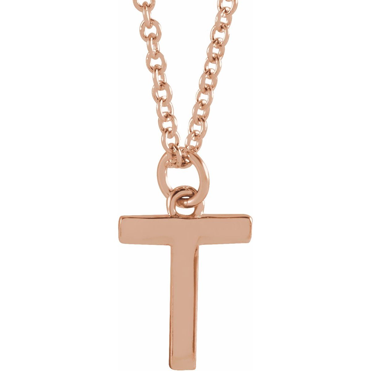 Initial Pendant Necklace — Initial T, 14k Rose Gold