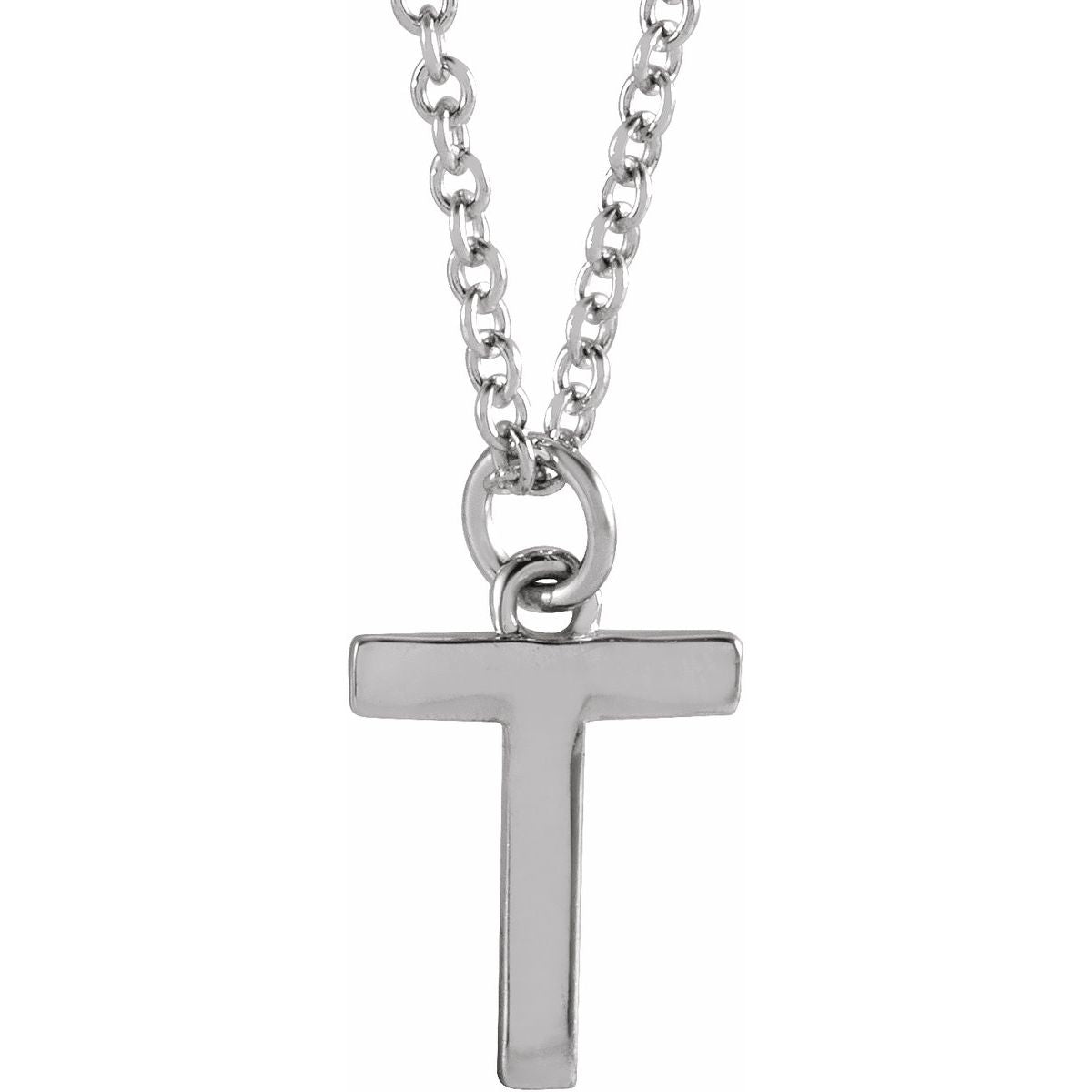 Initial Pendant Necklace — Initial T, 14k White Gold