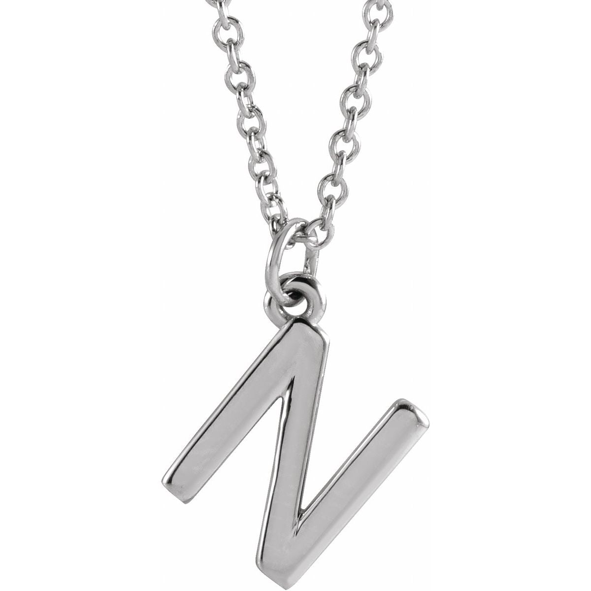 Initial Pendant Necklace — Initial N, 14k White Gold