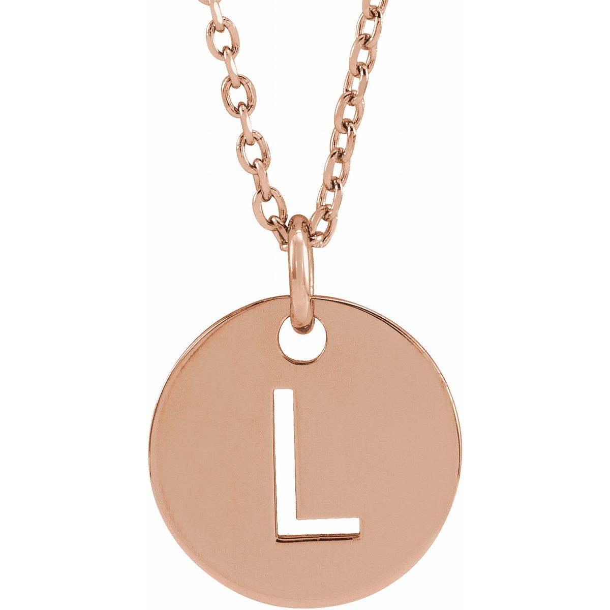 Initial Disc Necklace — Initial L, 14k Rose Gold