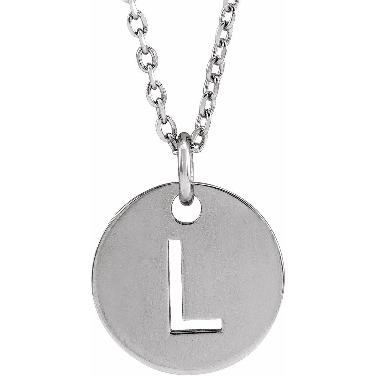 Initial Disc Necklace — Initial L, 14k White Gold