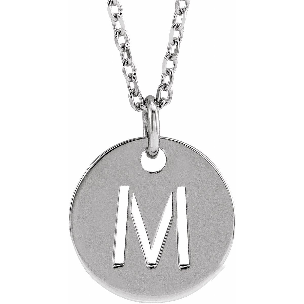 Initial Disc Necklace — Initial M, 14k White Gold