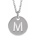 Initial Disc Necklace — Initial M, 14k White Gold