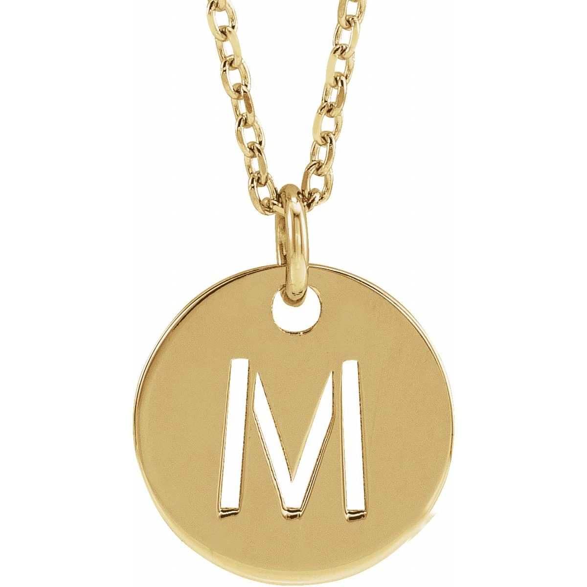 Initial Disc Necklace — Initial M, 14k Yellow Gold