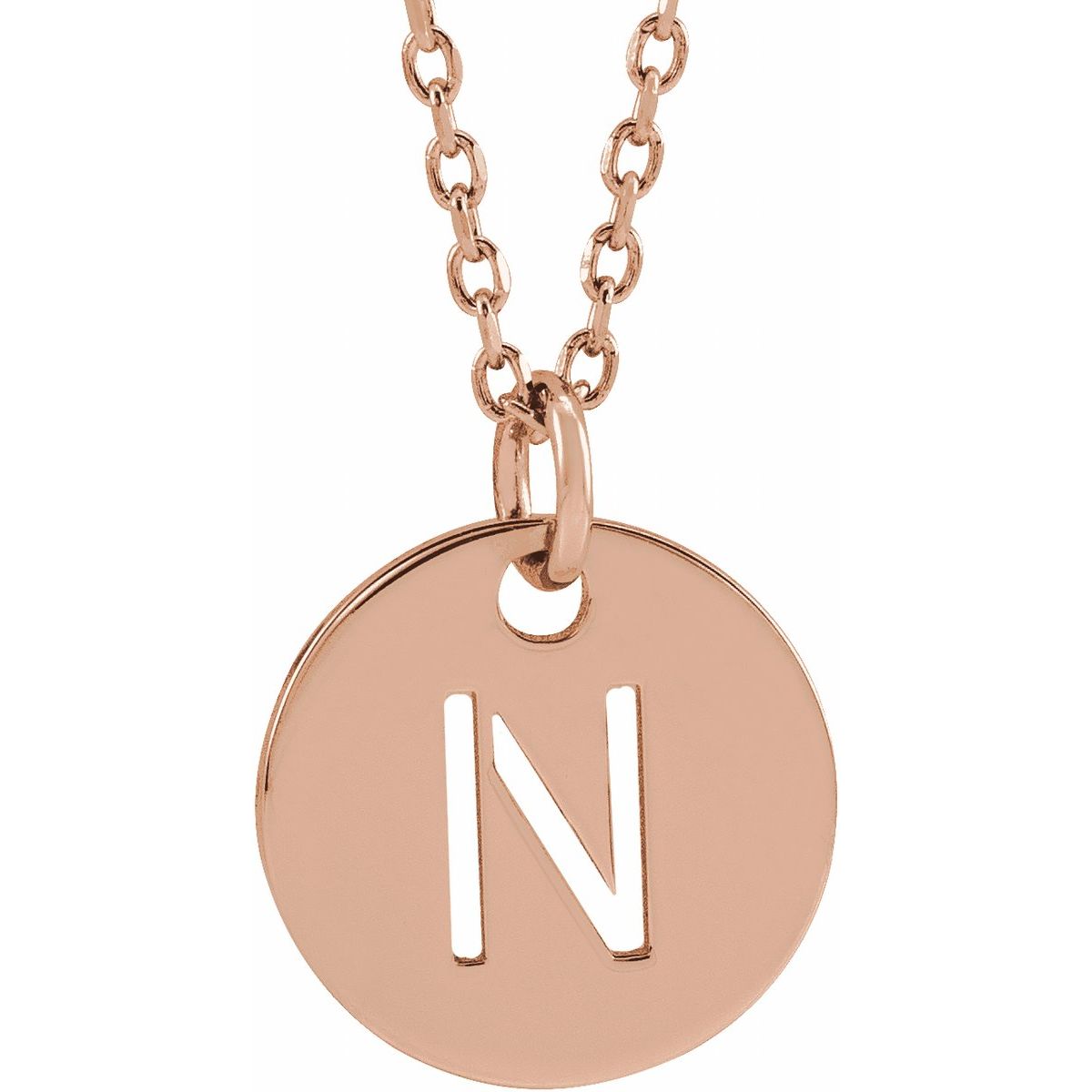 Initial Disc Necklace — Initial N, 14k Rose Gold