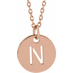Initial Disc Necklace — Initial N, 14k Rose Gold