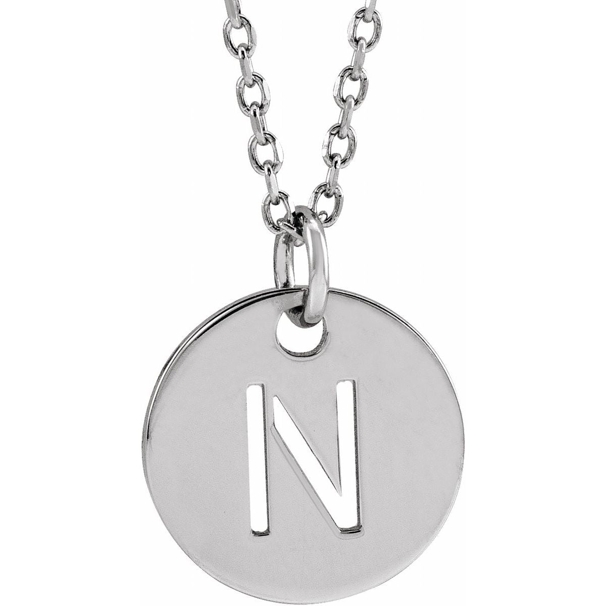 Initial Disc Necklace — Initial N, 14k White Gold