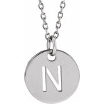 Initial Disc Necklace — Initial N, 14k White Gold