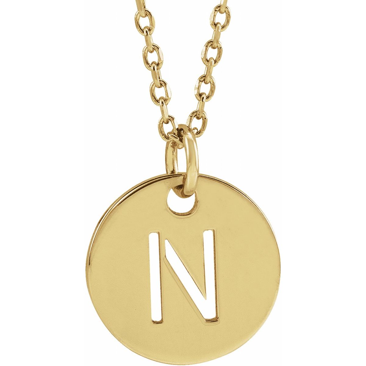 Initial Disc Necklace — Initial N, 14k Yellow Gold