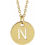 Initial Disc Necklace — Initial N, 14k Yellow Gold