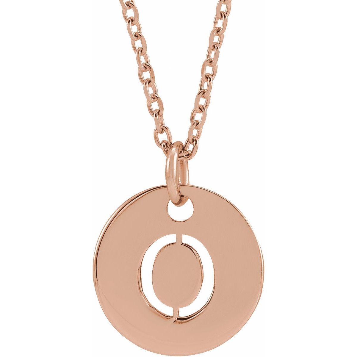 Initial Disc Necklace — Initial O, 14k Rose Gold
