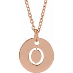 Initial Disc Necklace — Initial O, 14k Rose Gold