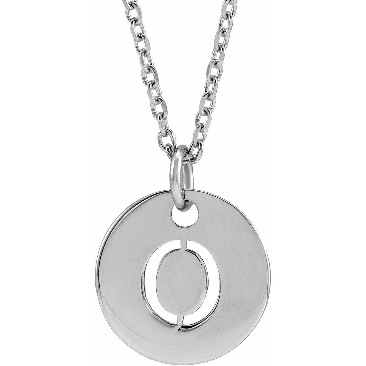 Initial Disc Necklace — Initial O, 14k White Gold