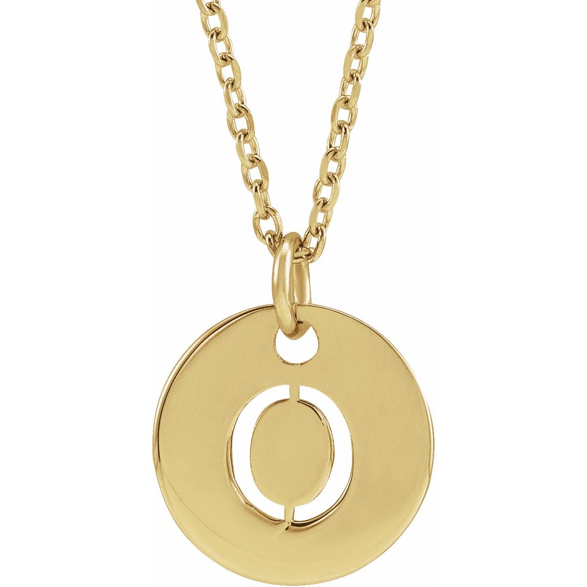 Initial Disc Necklace — Initial O, 14k Yellow Gold
