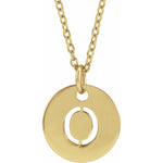 Initial Disc Necklace — Initial O, 14k Yellow Gold
