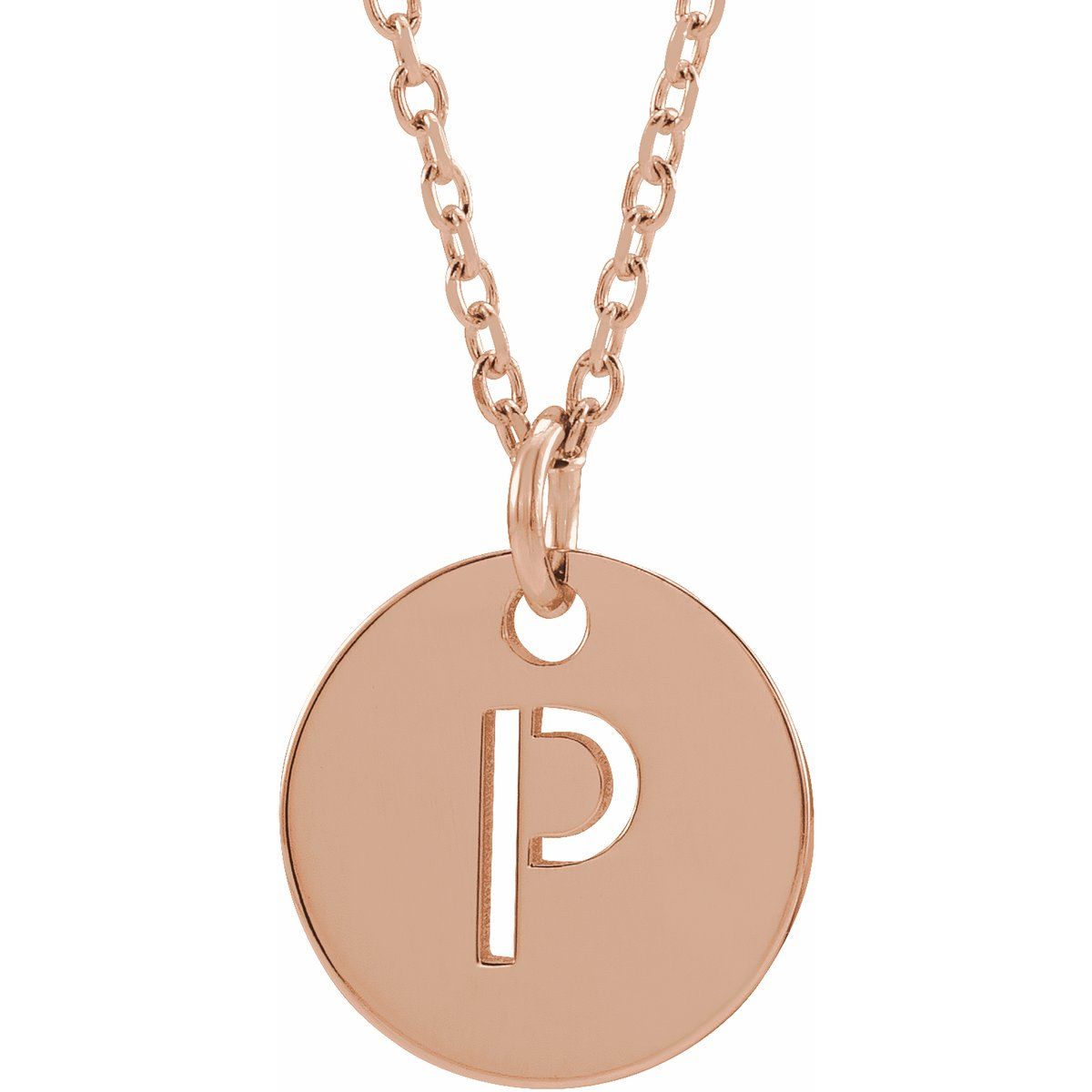 Initial Disc Necklace — Initial P, 14k Rose Gold