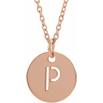 Initial Disc Necklace — Initial P, 14k Rose Gold