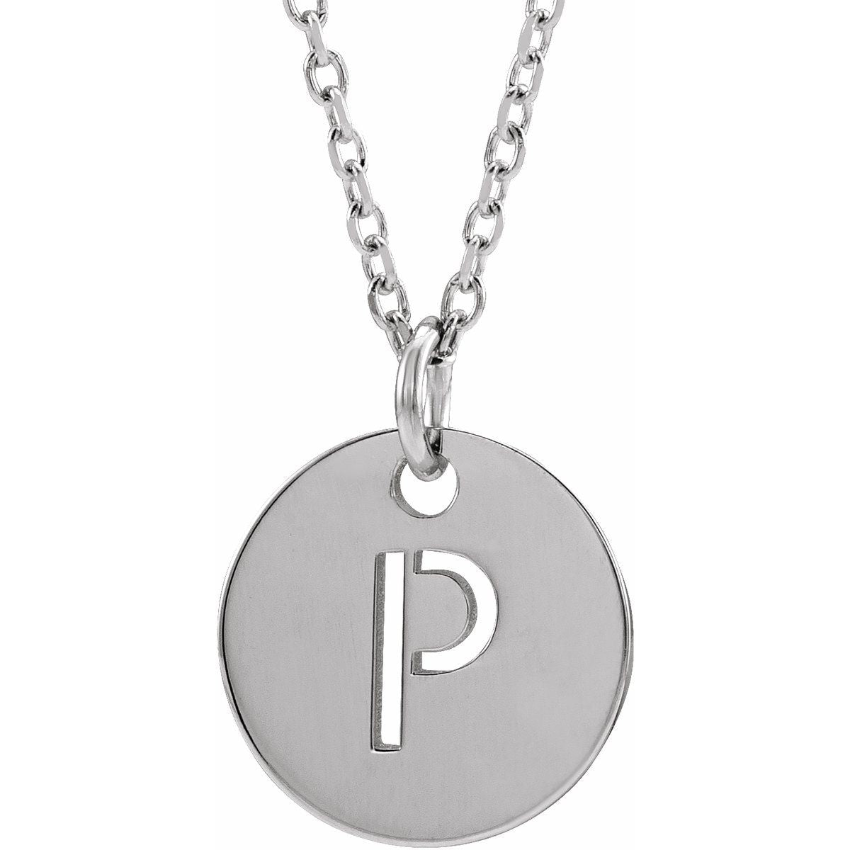 Initial Disc Necklace — Initial P, 14k White Gold