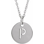 Initial Disc Necklace — Initial P, 14k White Gold