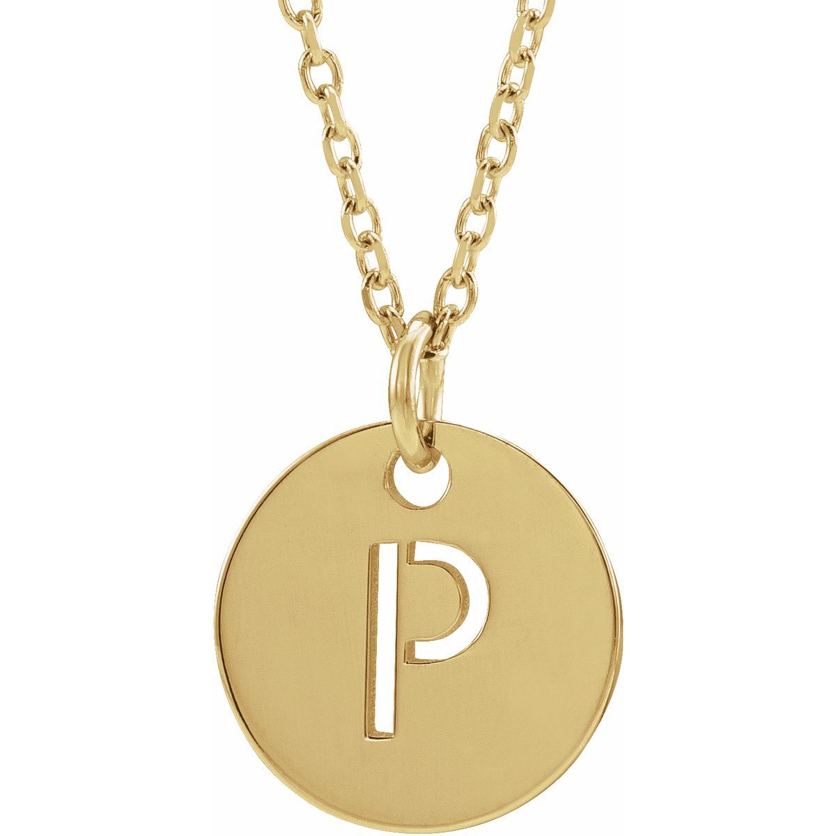 Initial Disc Necklace — Initial P, 14k Yellow Gold