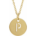 Initial Disc Necklace — Initial P, 14k Yellow Gold