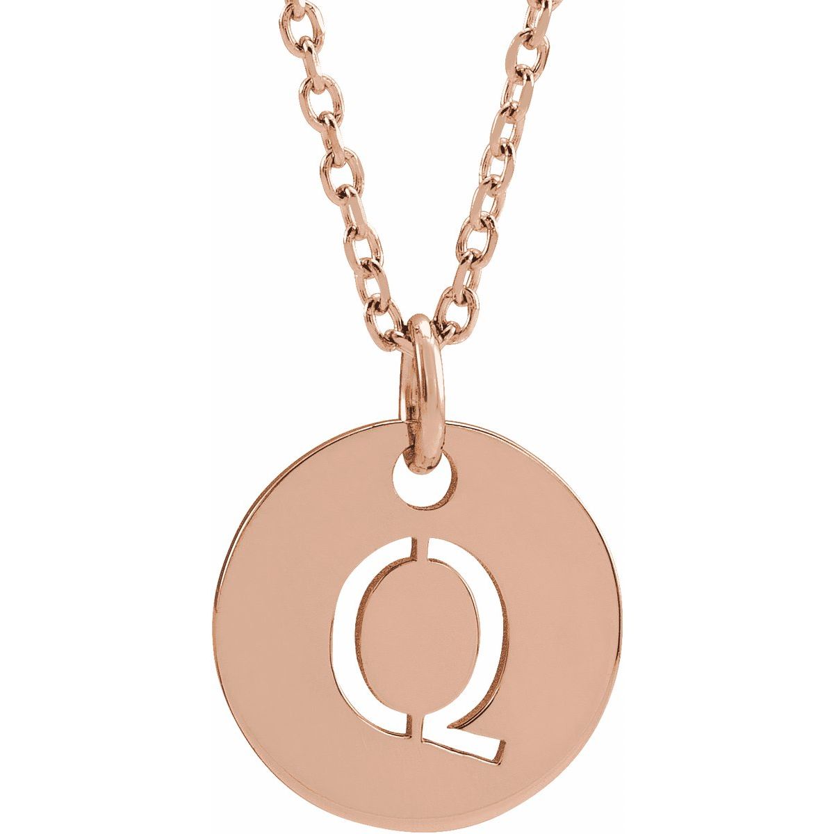 Initial Disc Necklace — Initial Q, 14k Rose Gold