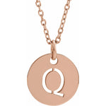Initial Disc Necklace — Initial Q, 14k Rose Gold