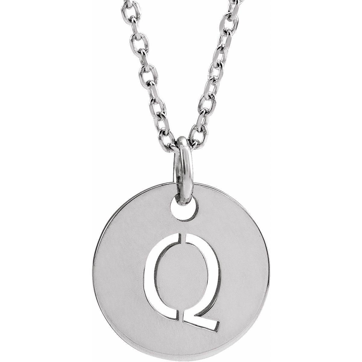 Initial Disc Necklace — Initial Q, 14k White Gold