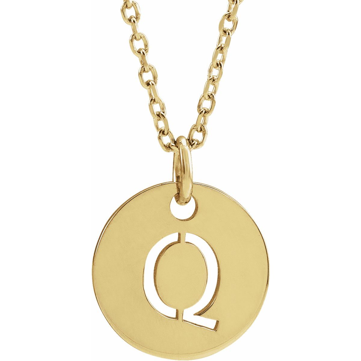 Initial Disc Necklace — Initial Q, 14k Yellow Gold