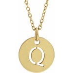 Initial Disc Necklace — Initial Q, 14k Yellow Gold