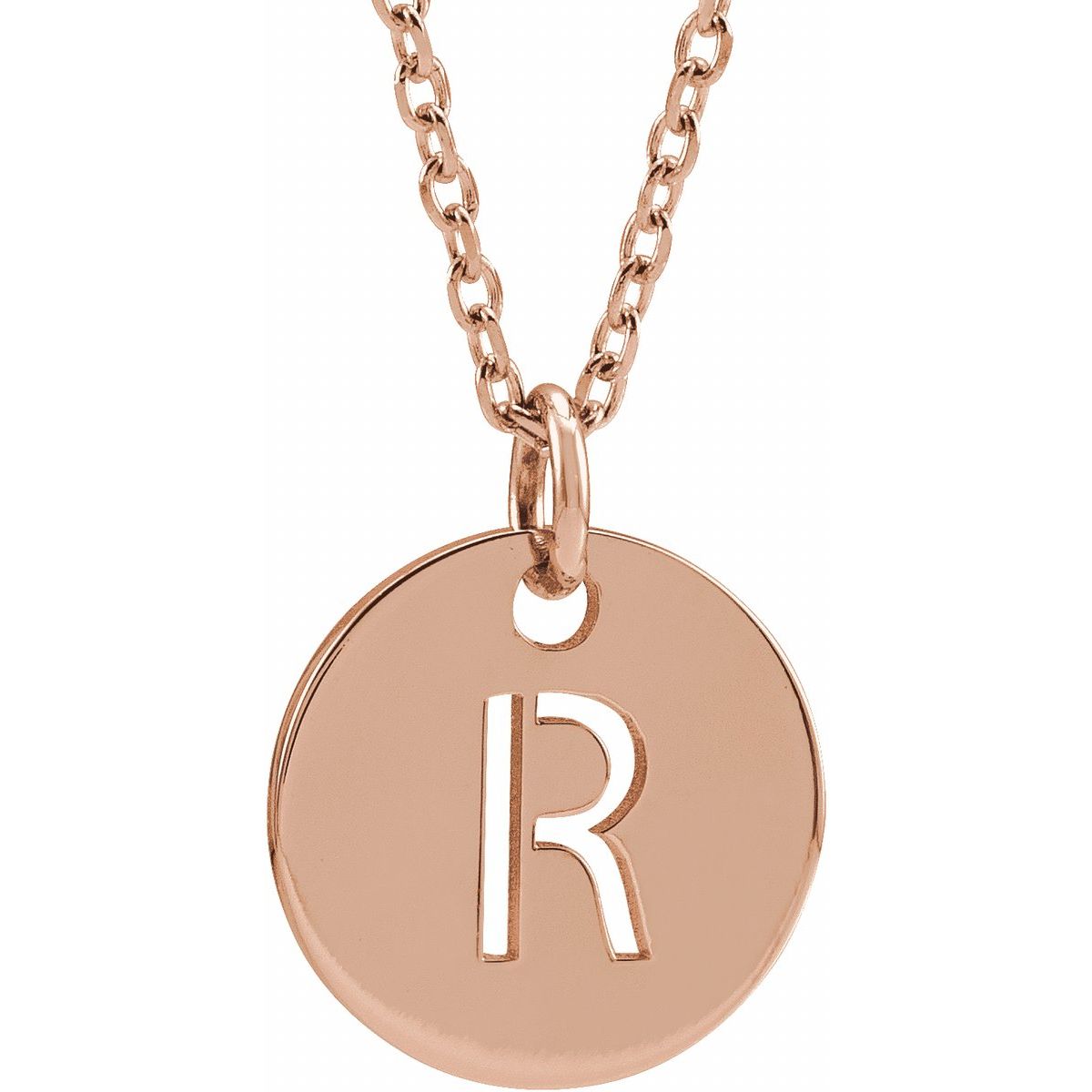 Initial Disc Necklace — Initial R, 14k Rose Gold