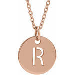 Initial Disc Necklace — Initial R, 14k Rose Gold