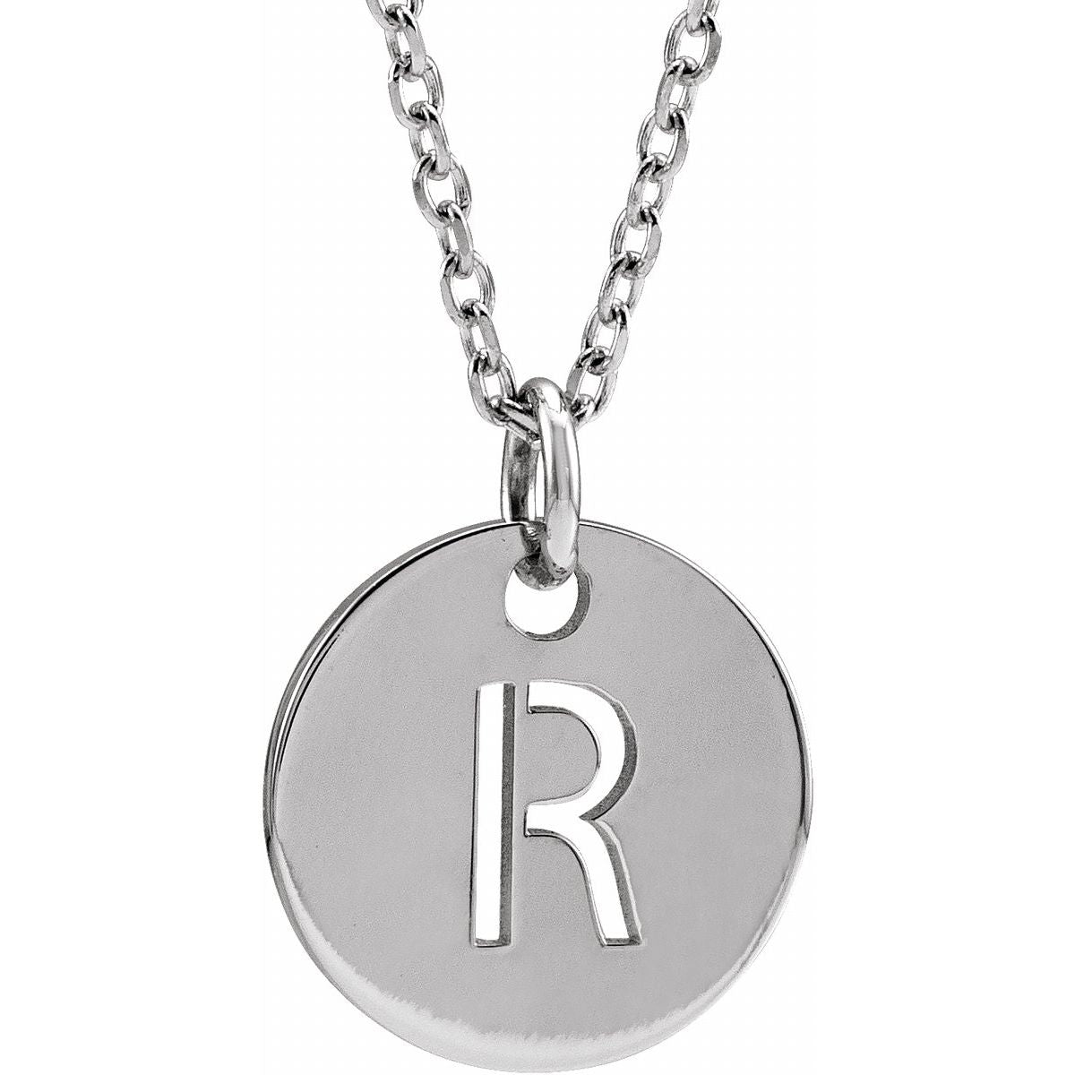 Initial Disc Necklace — Initial R, 14k White Gold