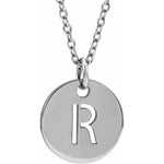 Initial Disc Necklace — Initial R, 14k White Gold