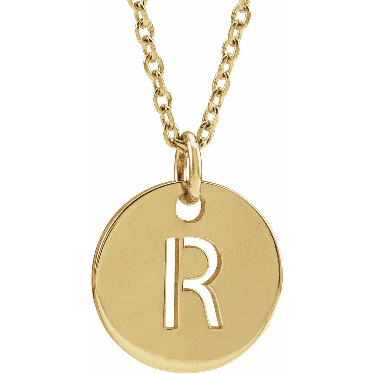 Initial Disc Necklace — Initial R, 14k Yellow Gold