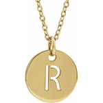 Initial Disc Necklace — Initial R, 14k Yellow Gold