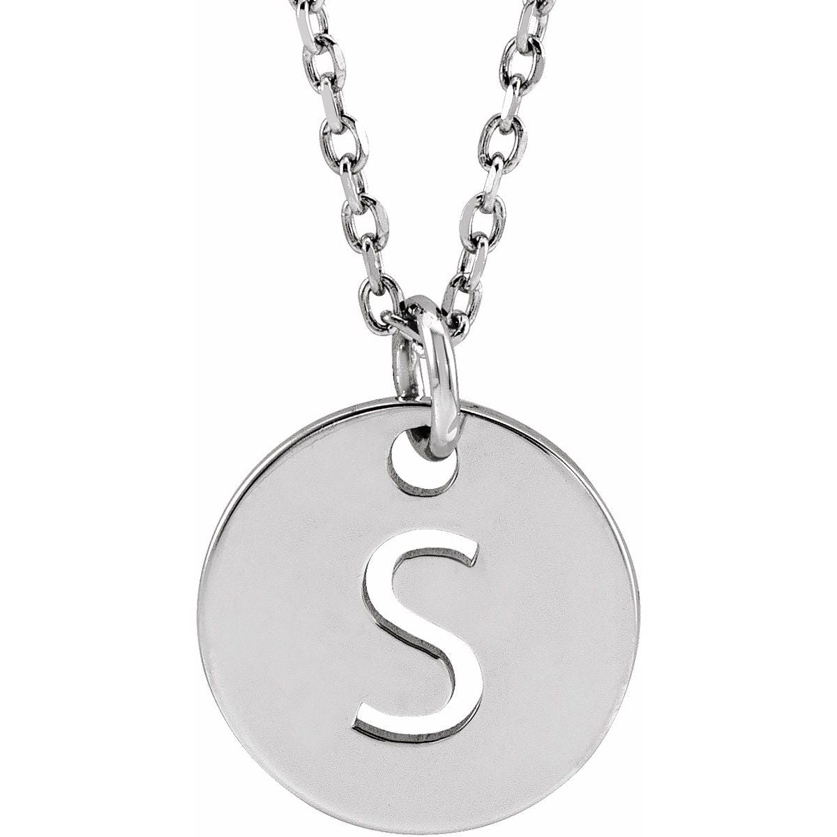 Initial Disc Necklace — Initial S, 14k White Gold