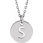 Initial Disc Necklace — Initial S, 14k White Gold