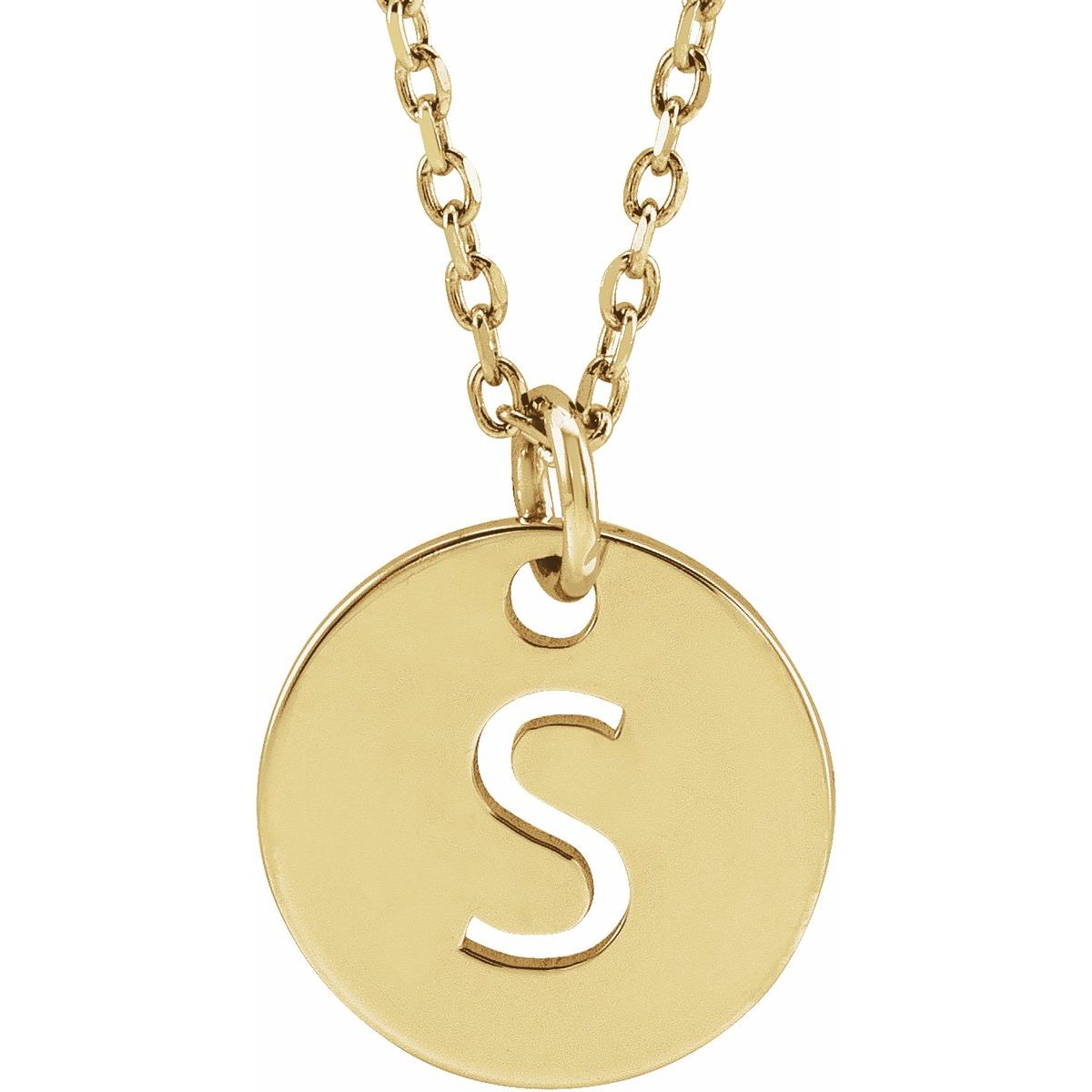 Initial Disc Necklace — Initial S, 14k Yellow Gold