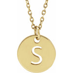 Initial Disc Necklace — Initial S, 14k Yellow Gold