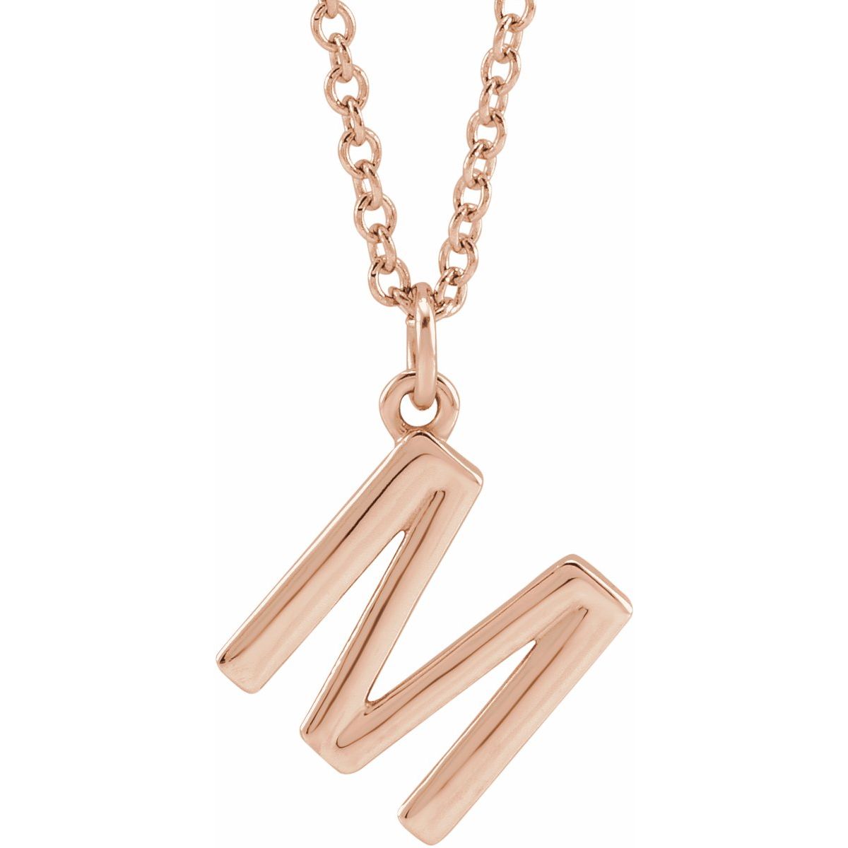 Initial Pendant Necklace — Initial M, 14k Rose Gold