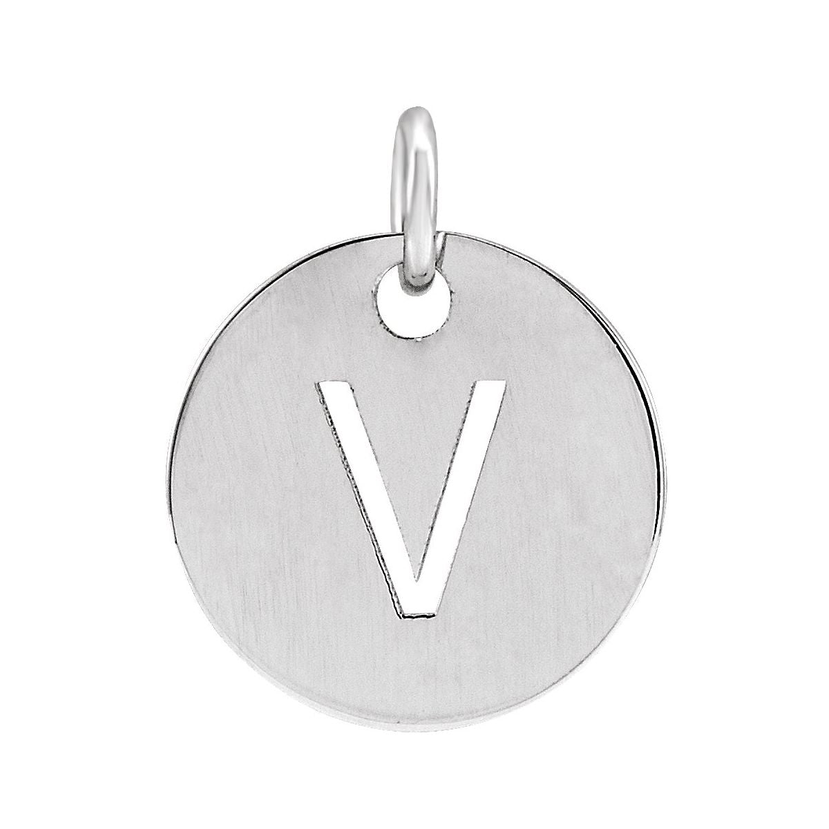 Initial Disc Charm — Initial V, 14k White Gold
