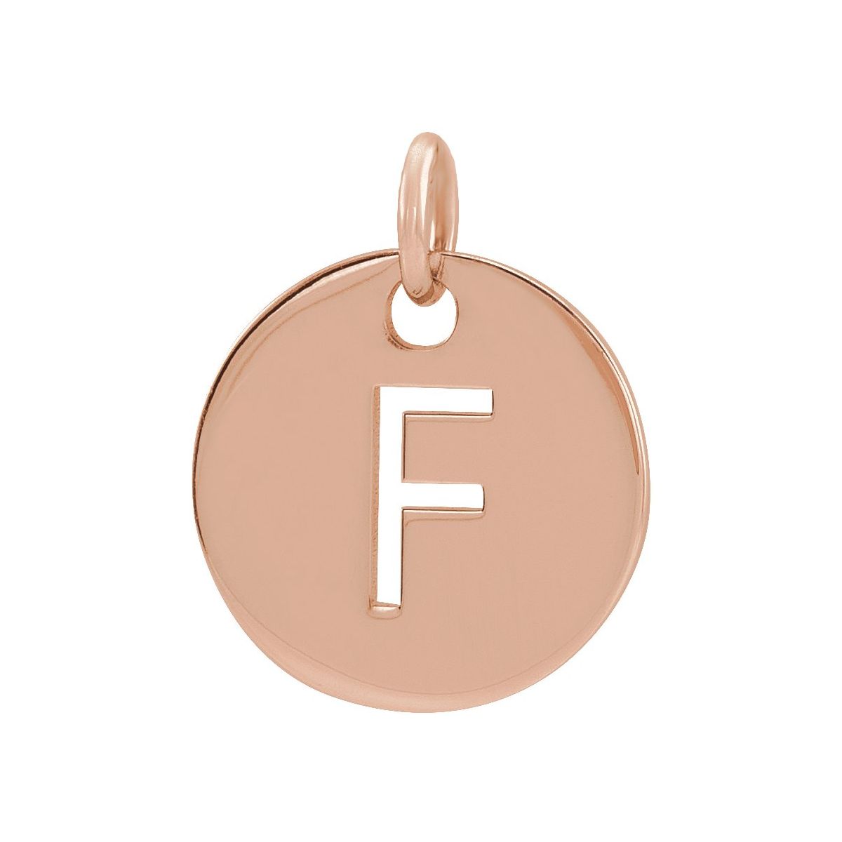 Initial Disc Charm — Initial F, 14k Rose Gold