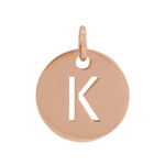 Initial Disc Charm — Initial K, 14k Rose Gold