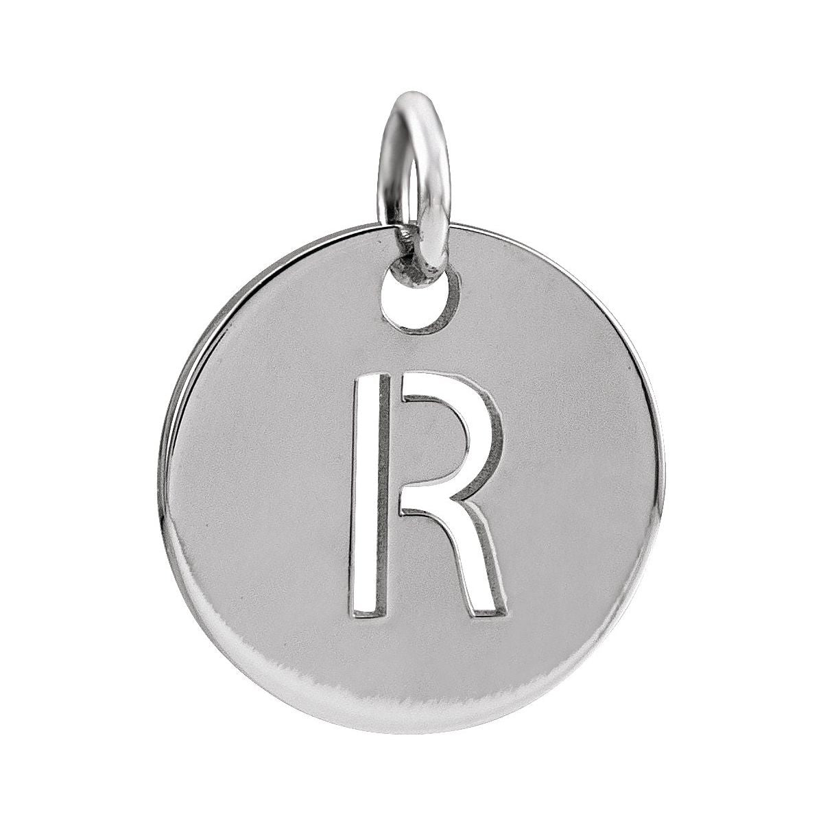 Initial Disc Charm — Initial R, 14k White Gold
