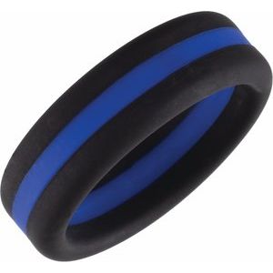 Silicone Comfort-Fit Band, Black With Blue Stripe