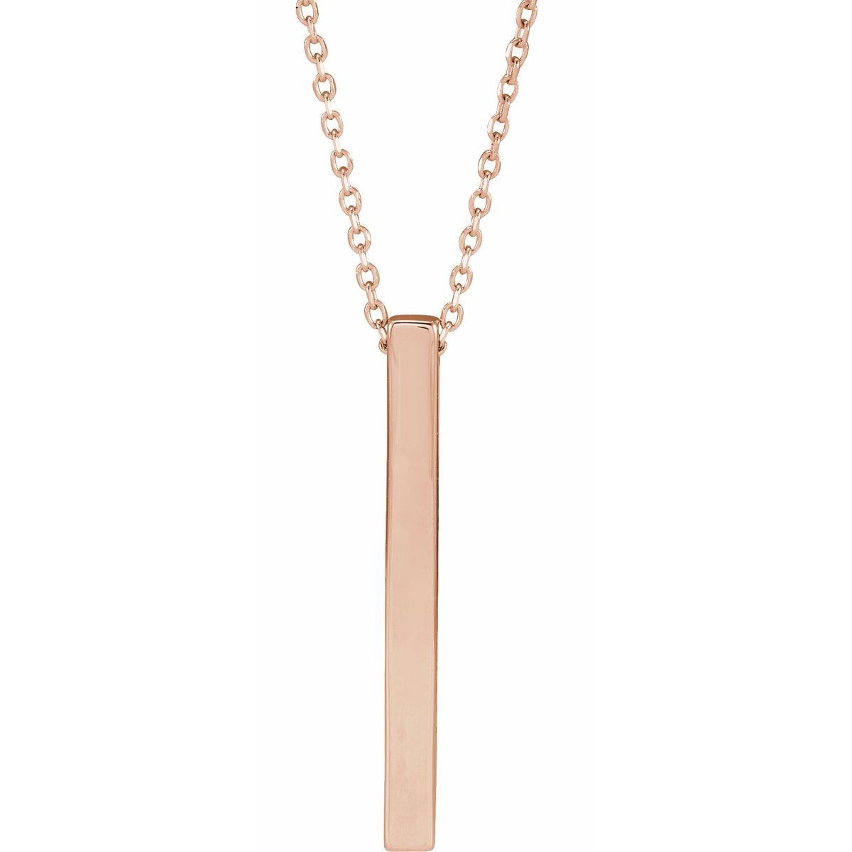 Four-Sided Bar Necklace — Bar Size 25 x 2.5 mm, 14k Rose Gold