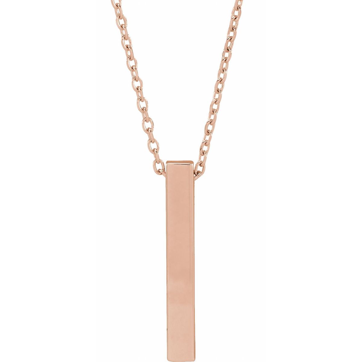 Four-Sided Bar Necklace — Bar Size 17 x 2.5 mm, 14k Rose Gold